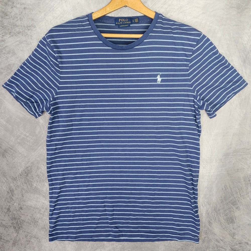 Polo Ralph Lauren Custom Slim Fit Striped T-Shirt Mens Large Blue Crewneck L